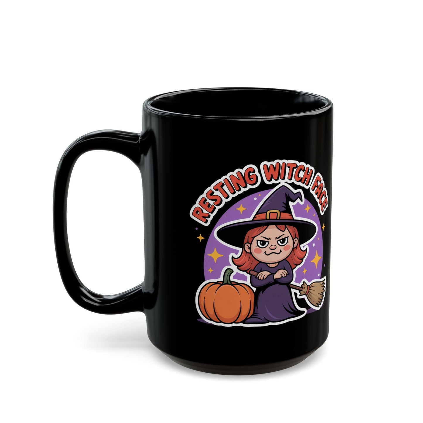 Resting Witch Face Mug Funny Halloween Witch 15oz Black Ceramic