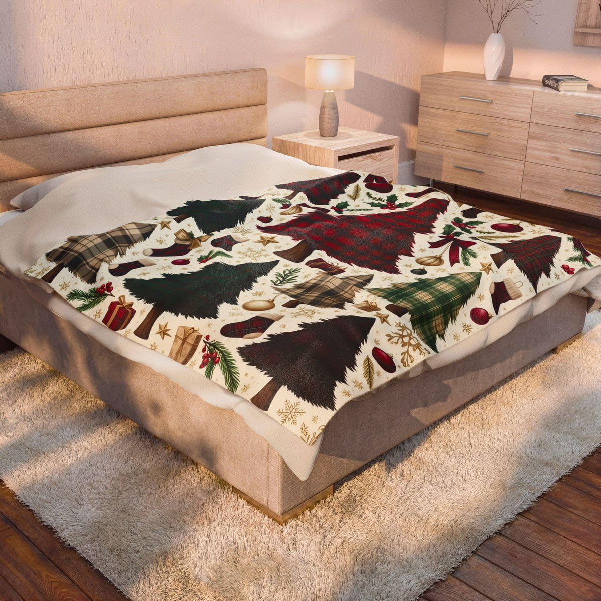 Plaid Christmas Tree Velveteen Plush Blanket