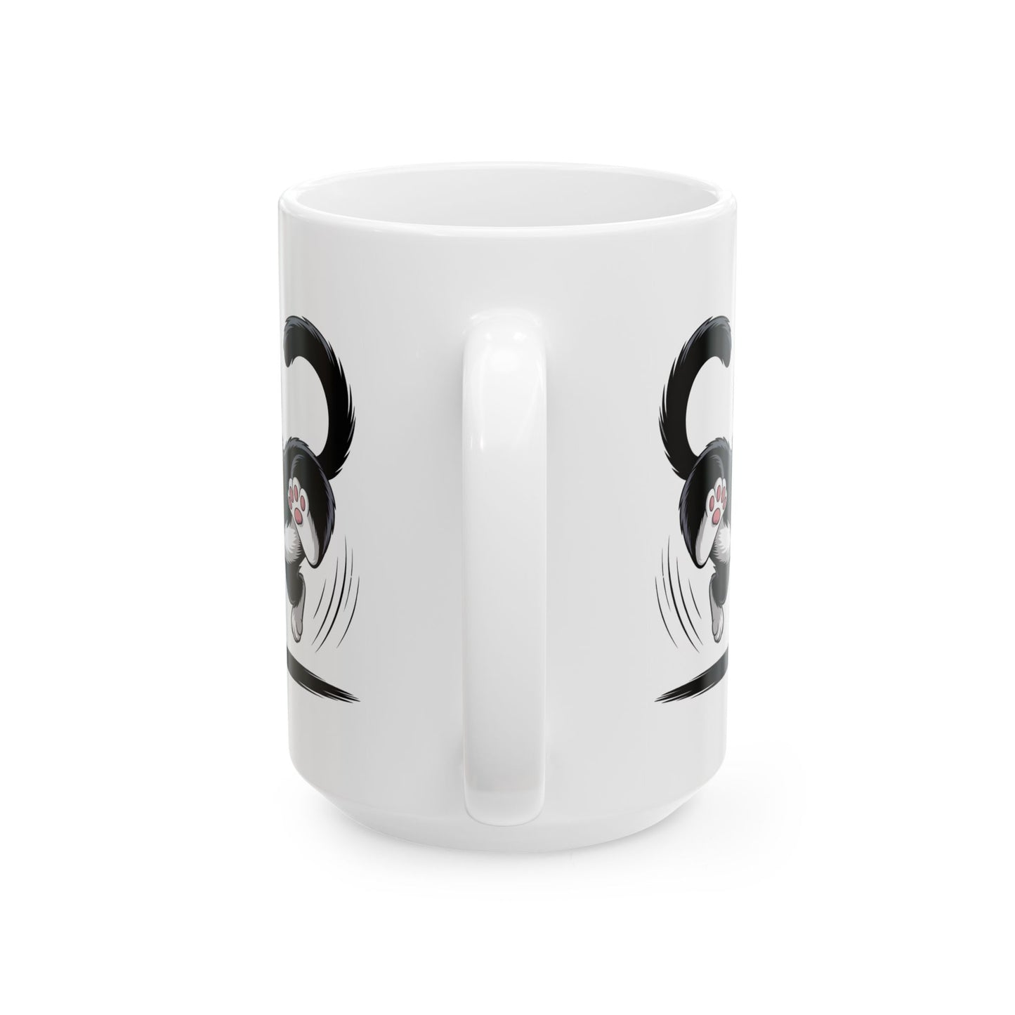 Cute Cat Coffee Mug  Ceramic – Playful Jumping Tuxedo Kitten Design – Cat Lover Gift – by Lair Gadgets
