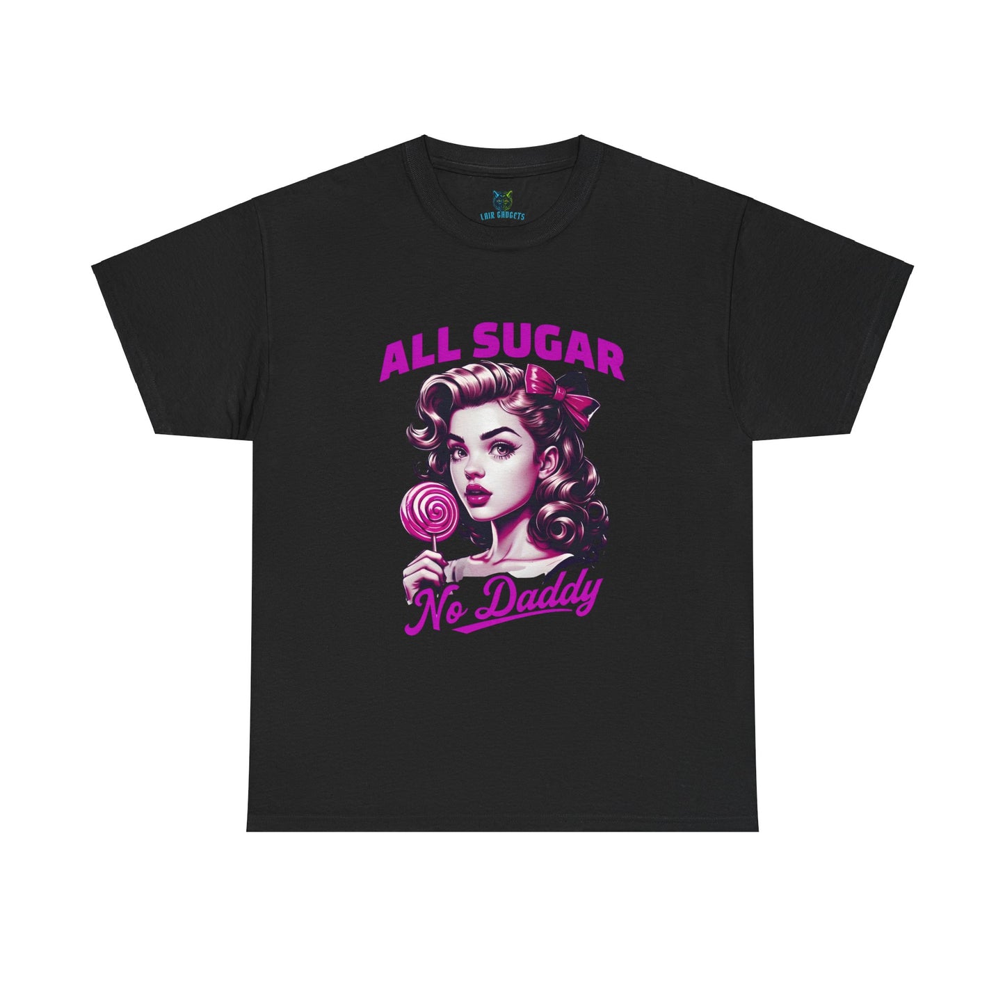 All Sugar No Daddy Heavy Cotton Tee - Fun Retro Graphic Tee for Sweet Tooth Lovers