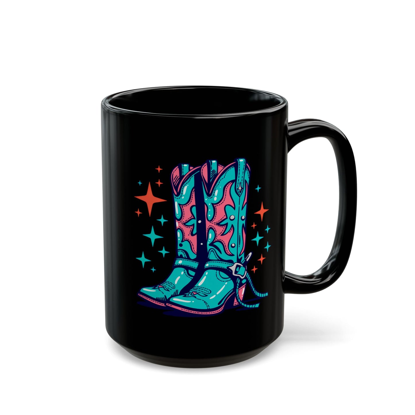 Sparkle teal Cowgirl Boots Black Mug (15oz)