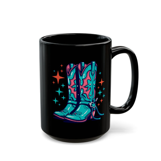 Sparkle teal Cowgirl Boots Black Mug (15oz)