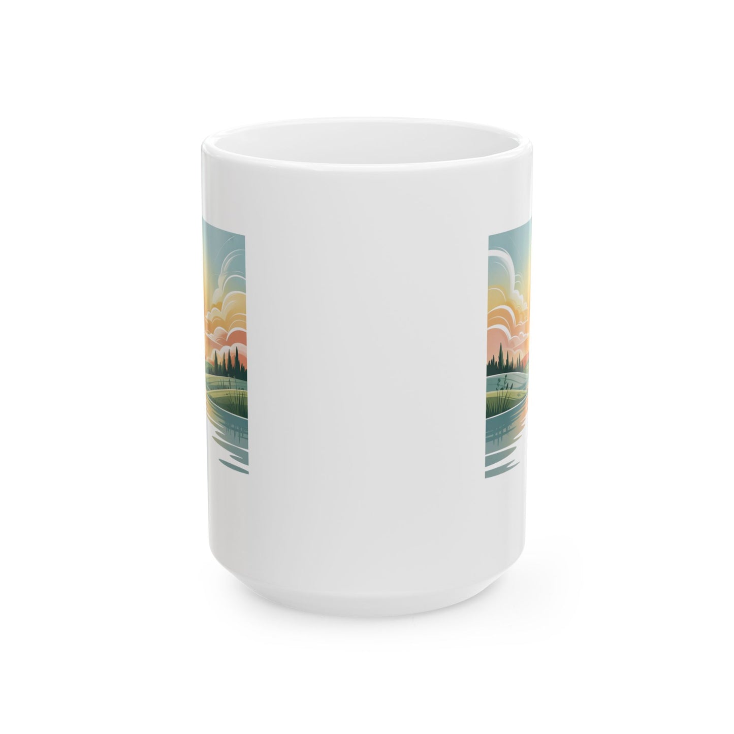 Sunrise Landscape Ceramic Mug, 15 oz – Minimalist Calm Coffee Cup for Therapy Offices, Mental Health Spaces, and Daily Rituals by Lair Gadgets