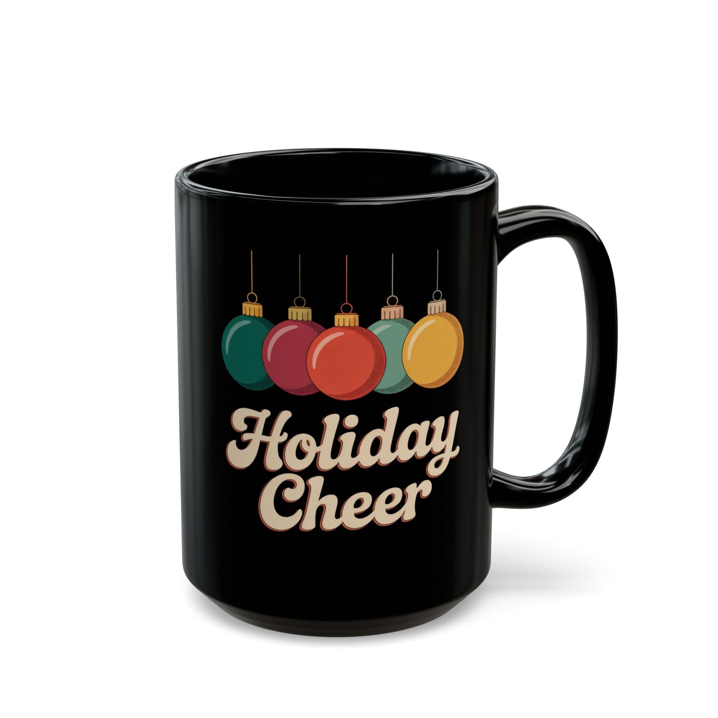 Black Holiday Cheer Mug - Perfect for festive coffee lovers, Christmas gift, cozy mornings, holiday parties, hot beverages