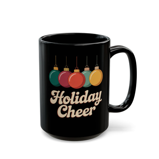 Black Holiday Cheer Mug - Perfect for festive coffee lovers, Christmas gift, cozy mornings, holiday parties, hot beverages