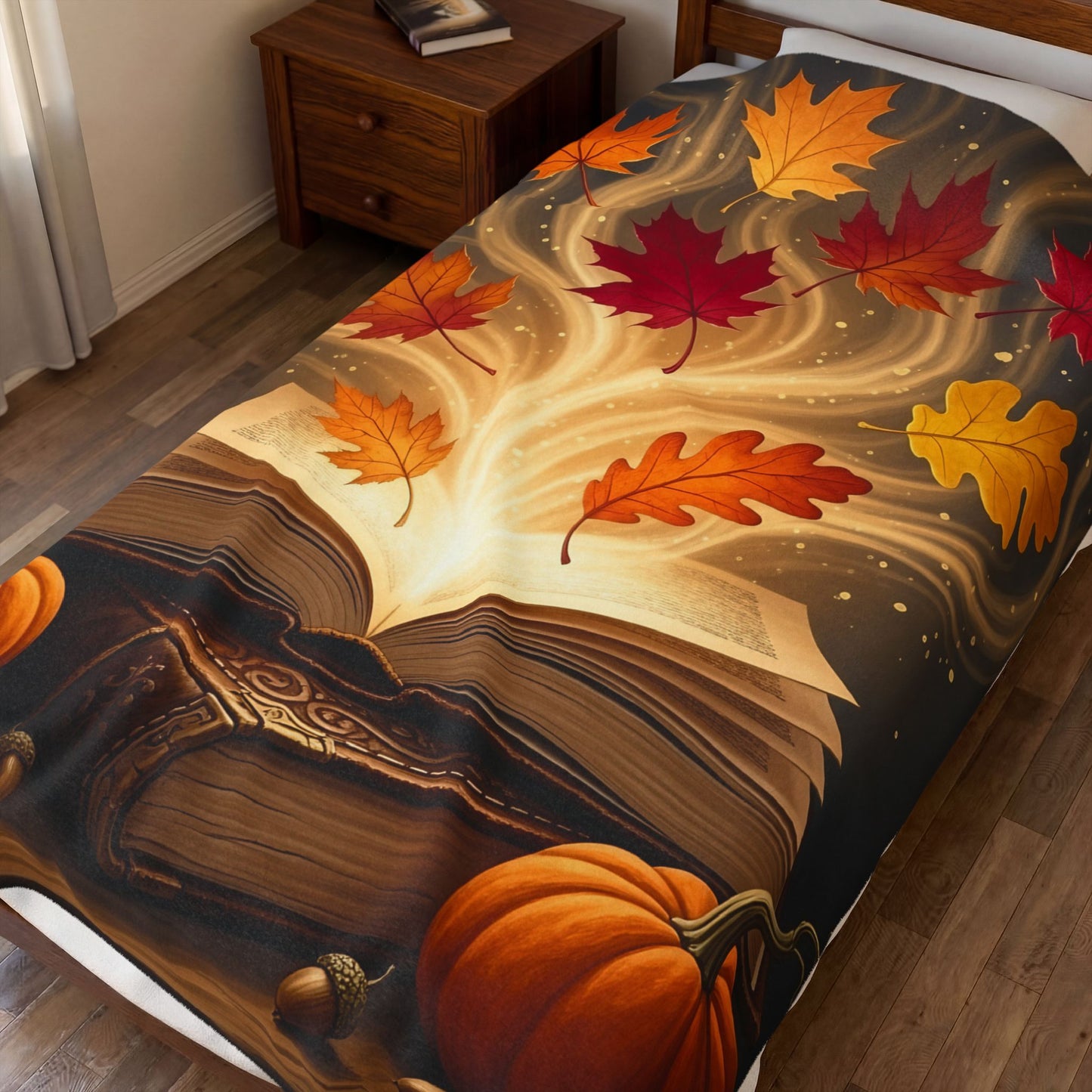 Fall Book Scene Velveteen Plush Blanket