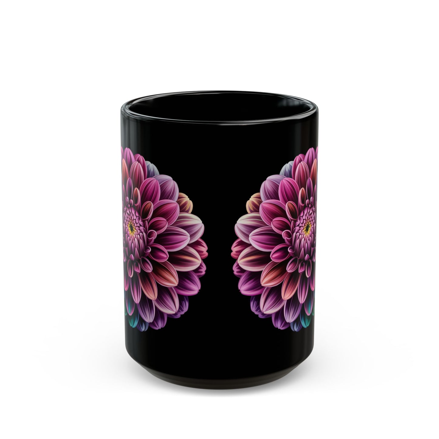 Dahlia Bloom Black Mug (15oz)