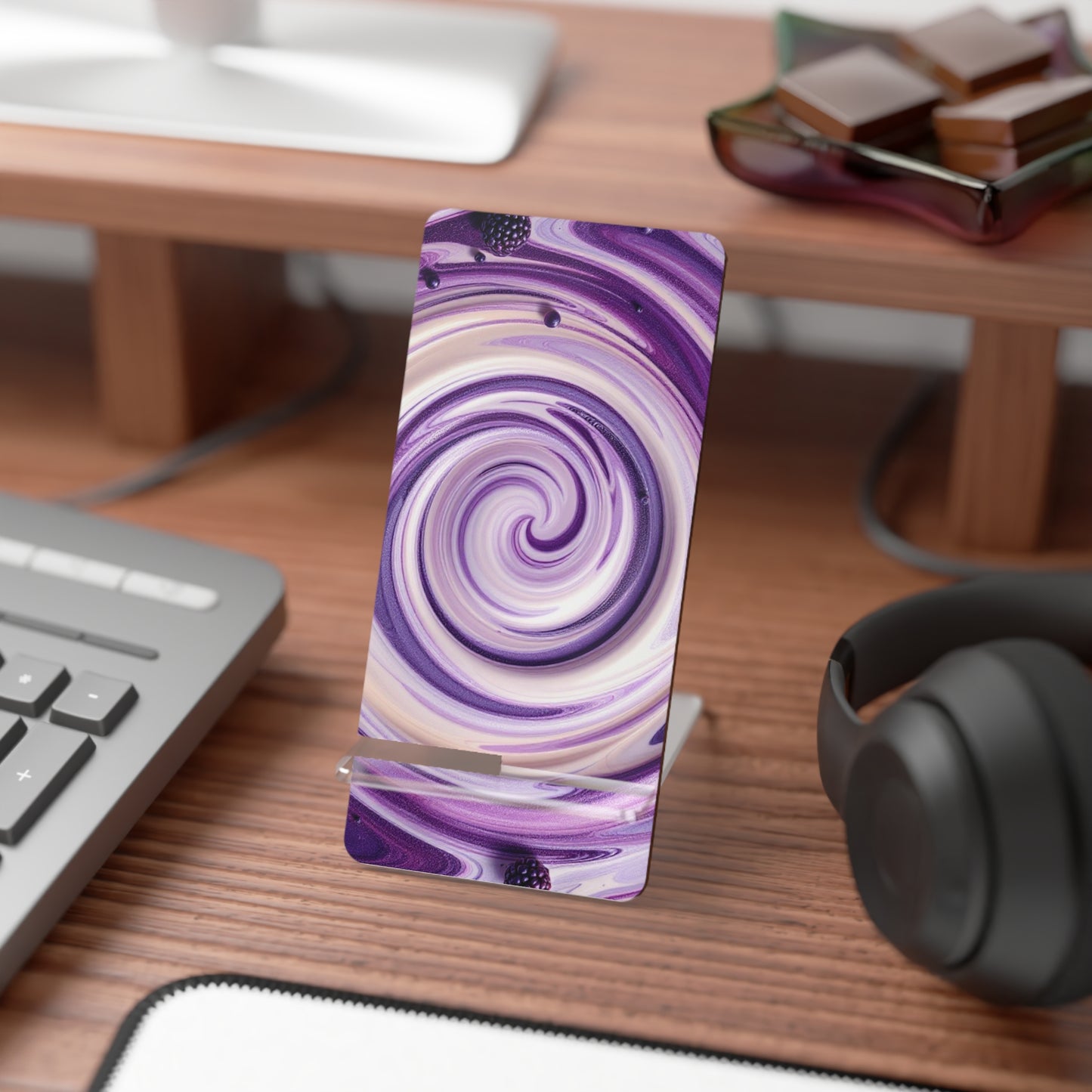 Vibrant Swirl Phone Stand - Eye-catching, functional mobile display holder ideal for hands-free use