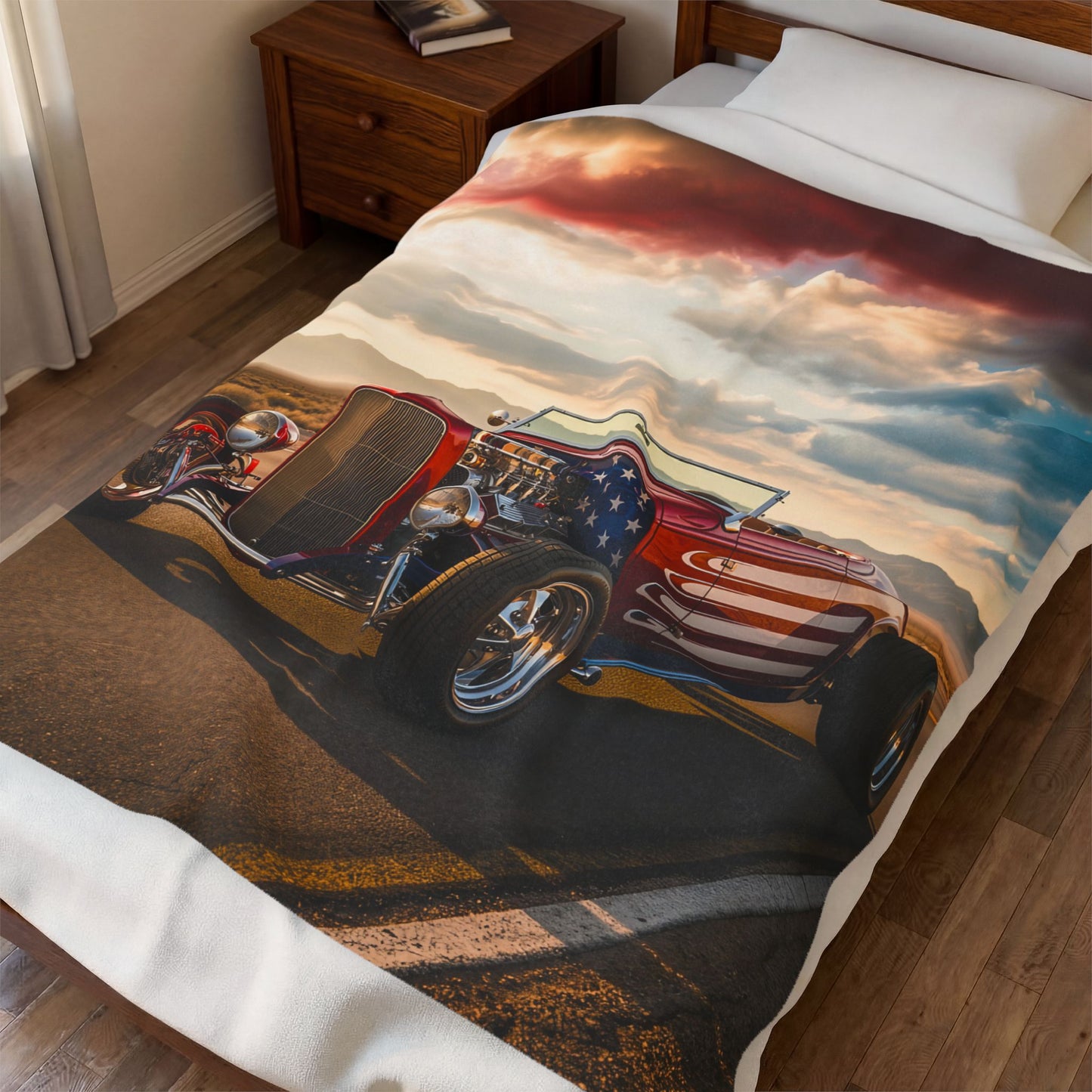 Hot Rod Throw Blanket – American Flag Classic Car Artwork – Soft Plush Americana Decor for Couch Bed Chair – by Lair Gadgets