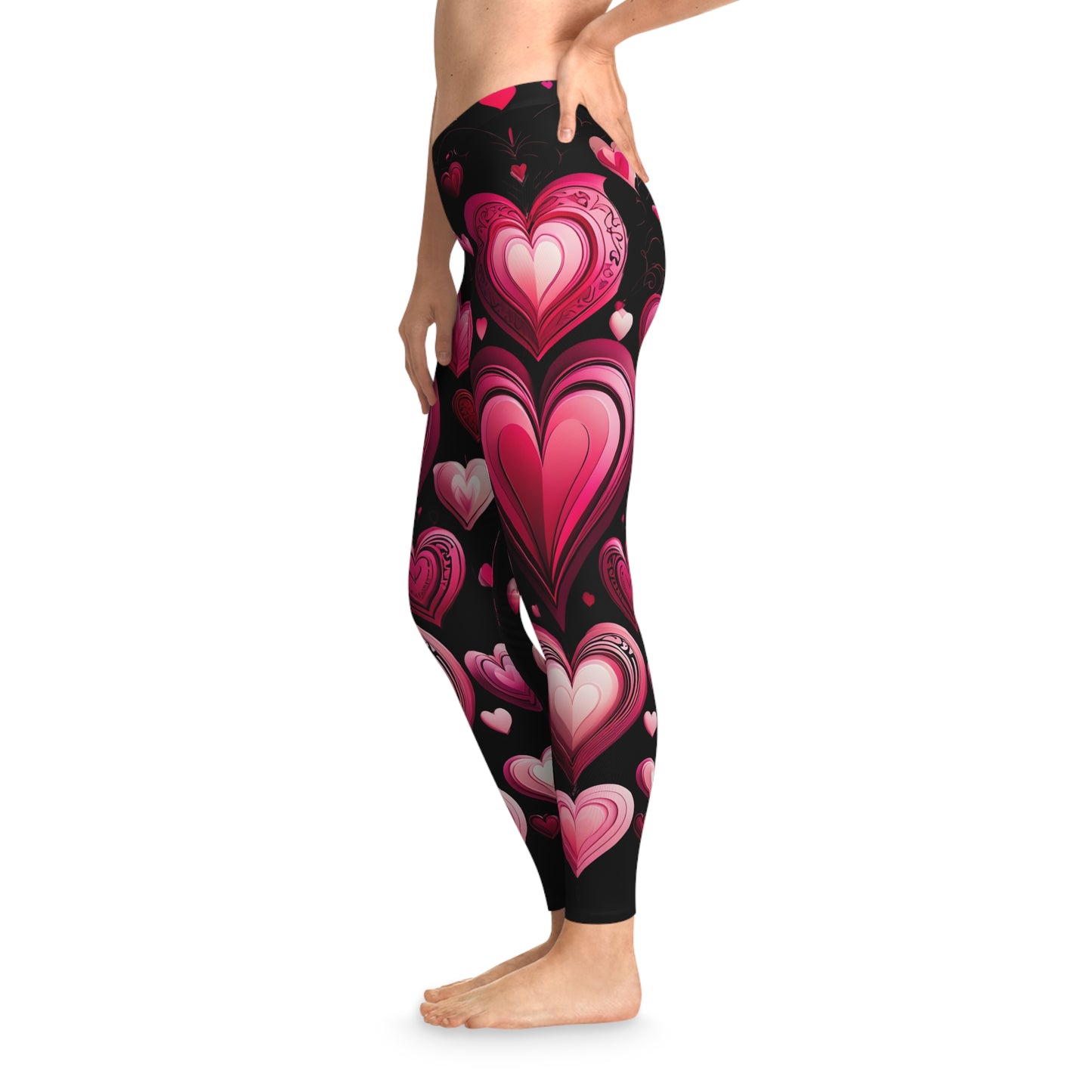 Romantic Heart Pattern Stretchy Leggings for Women - Perfect for Valentine's Day and Everyday Wear