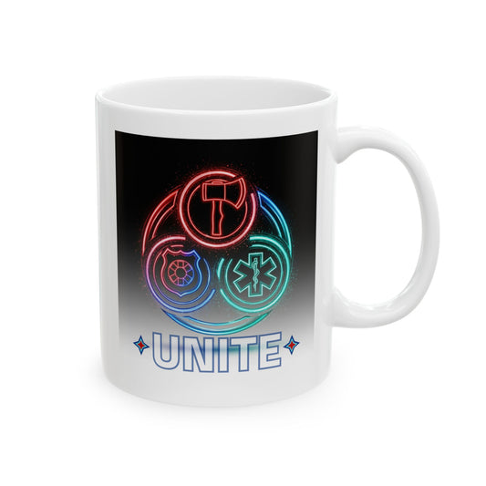 Unite First Responder Mug, Firefighter Police EMT Design, Emergency Services Gift, Support Our Heroes Cup, United We Stand Coffee Mug