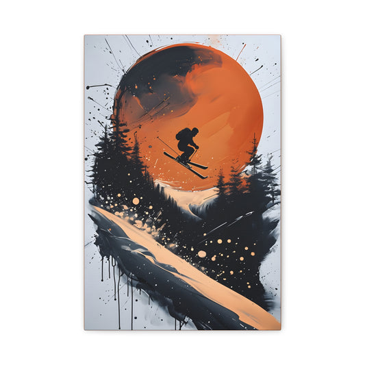 Adventure Skyline Canvas Art - Vibrant Skiing Design