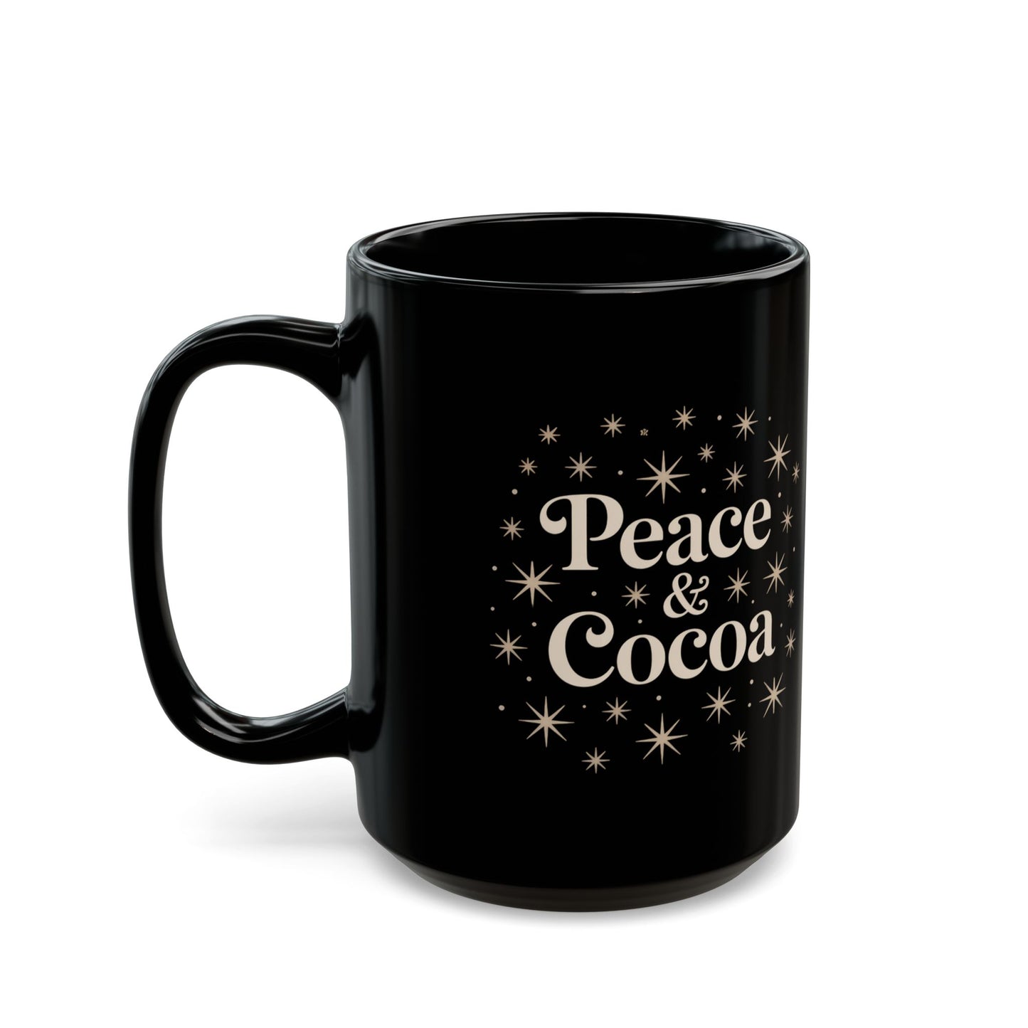 Peace & Cocoa Black Mug | Cozy Drinkware Gift for Hot Chocolate Lovers, Holiday Mugs, Warm Beverage Cups, Perfect for Winter Celebrations