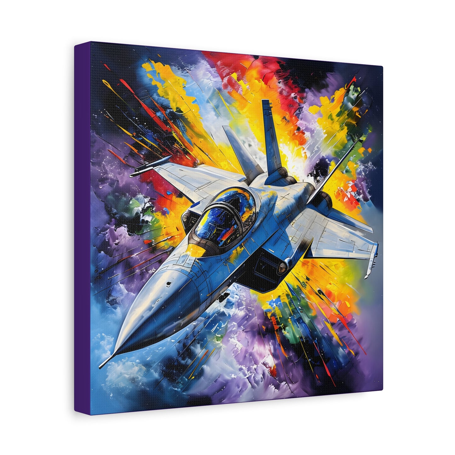 Fighter Jet Wall Art - Colorful Matte Canvas Print for Aviation Enthusiasts