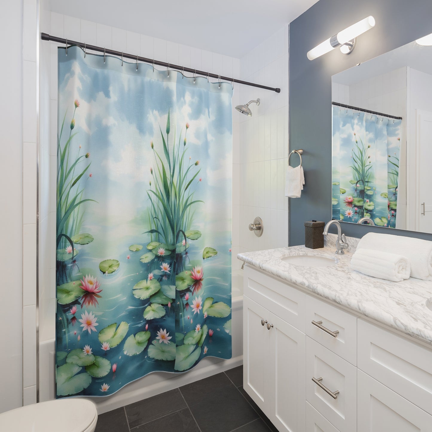 Lily Pad Pond Shower Curtain - Tranquil Water Scene to Refresh Your Space