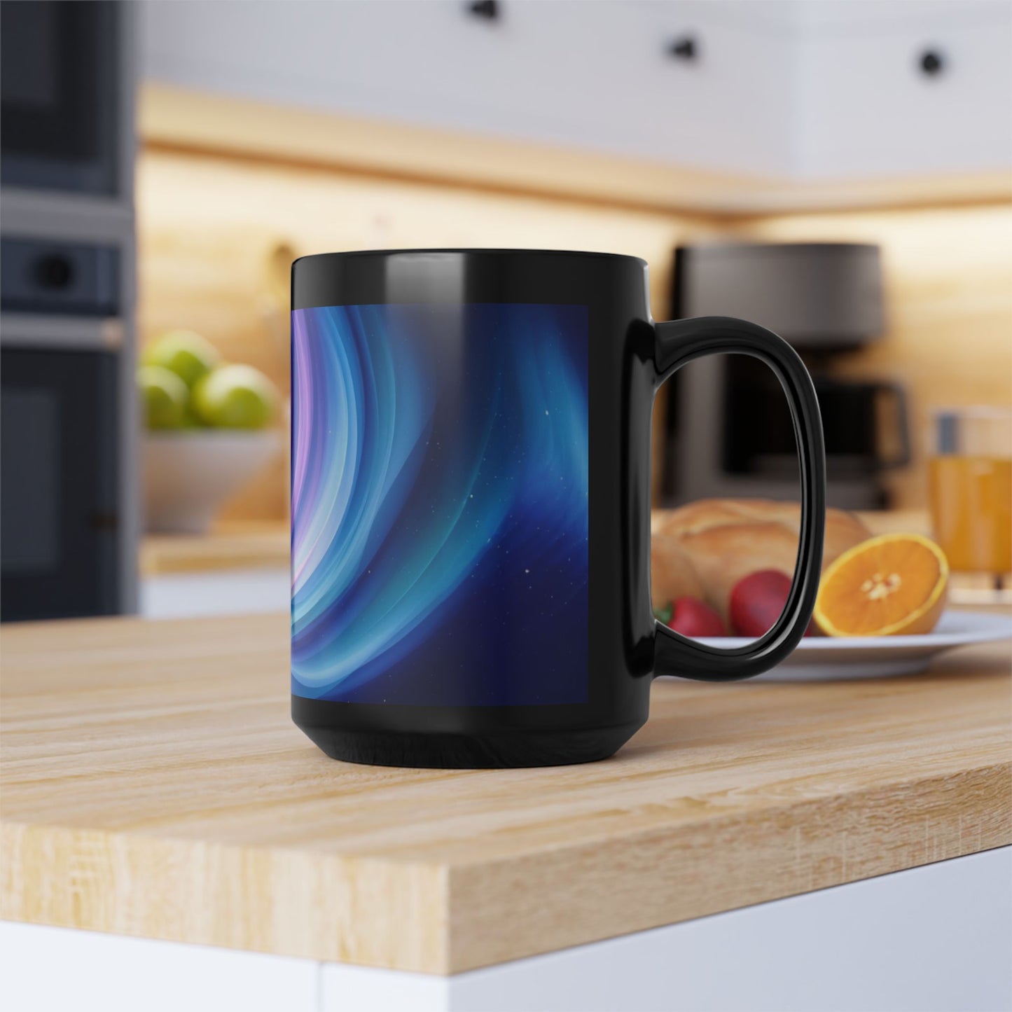 Abstract Galaxy Black Mug - Colorful Swirl Design for Coffee Lovers, Perfect Gift for Café Enthusiasts