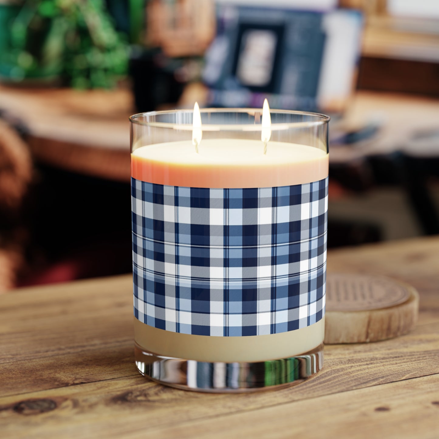 Navy Plaid Scented Candle - Cozy Home Decor, 11oz