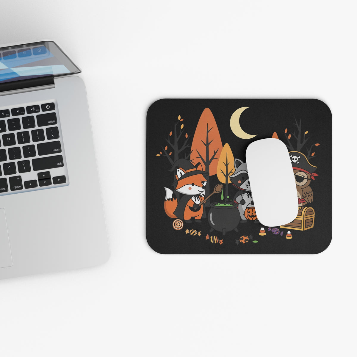 Halloween Woodland Friends Mouse Pad – Fox, Raccoon and Owl