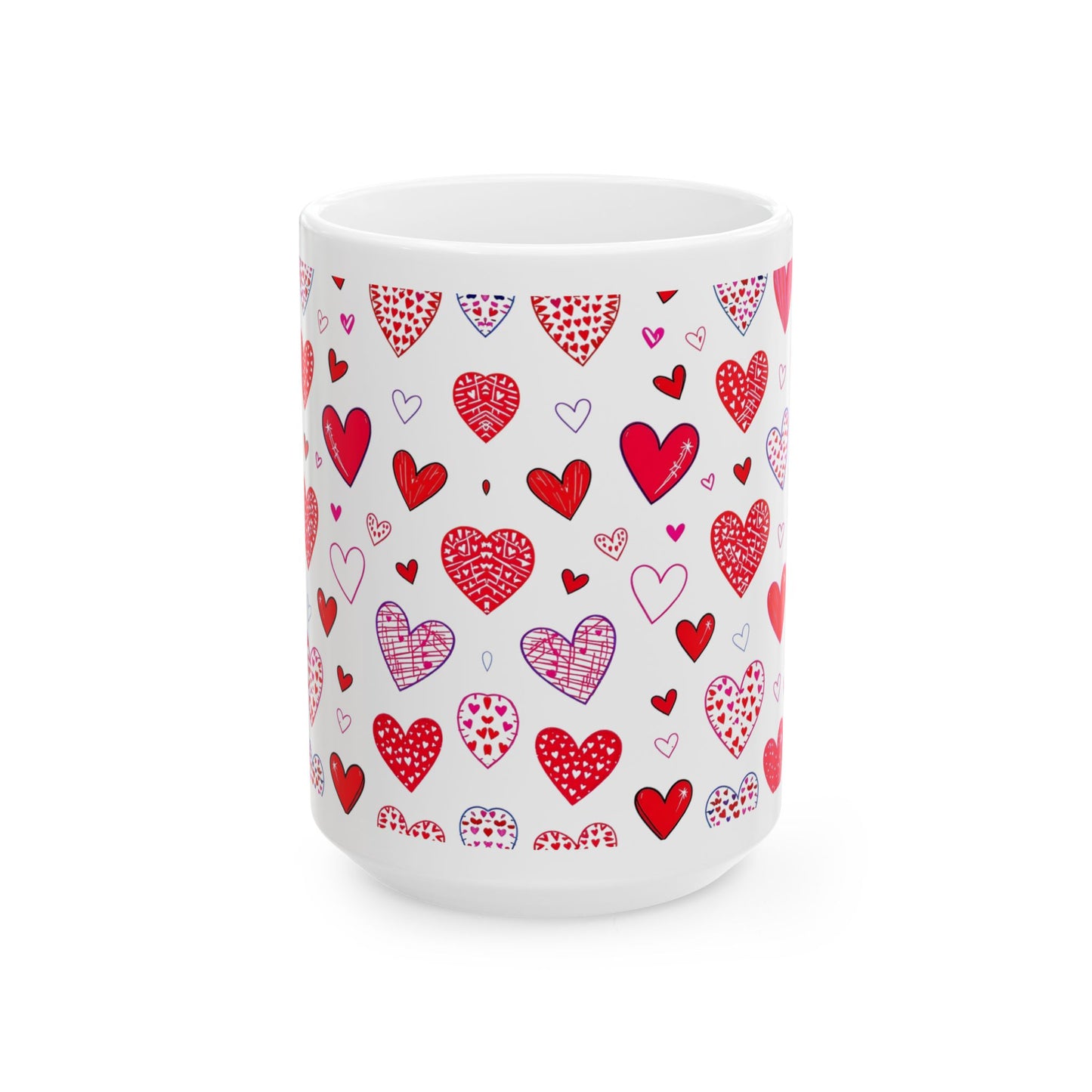 Cute Red & Pink Heart Pattern Coffee Cup 15oz- score 78