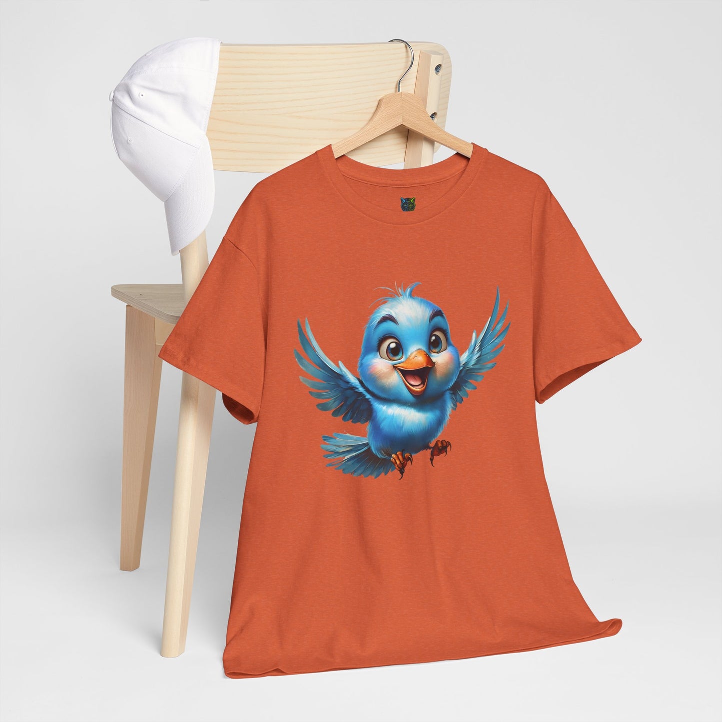 Playful Bluebird  Heavy Cotton Tee - Perfect for Nature Lovers & Everyday Wear