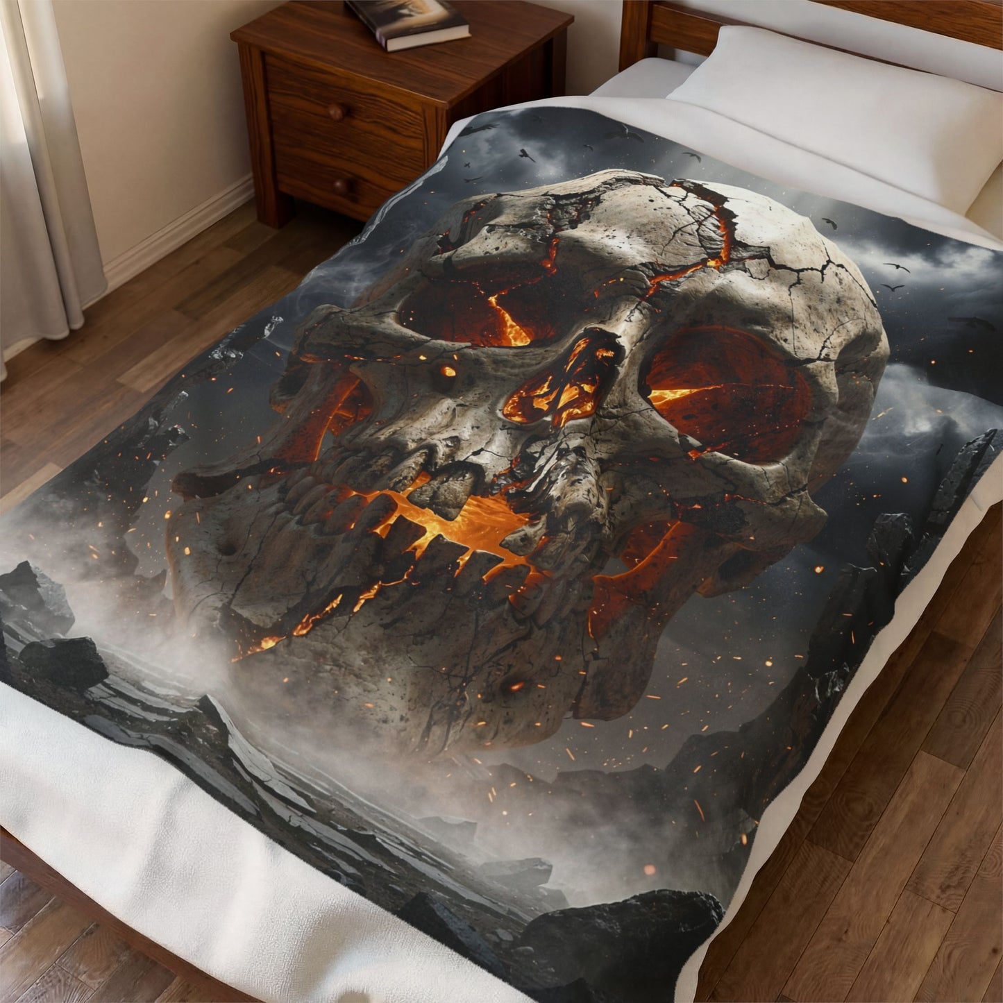 Skull Throw Blanket – Gothic Plush Blanket for Couch Bed Sofa – Dark Fantasy Decor – Ember Skull Dominion by Lair Gadgets