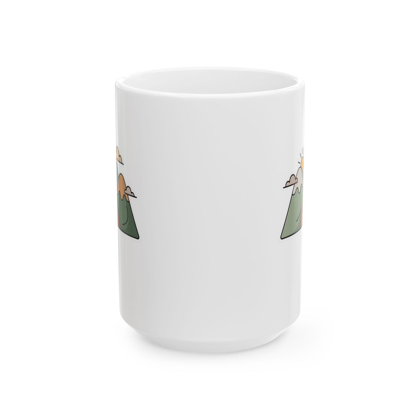 Mountain Coffee Mug with Minimalist Illustration Design, Simple Outdoor Artwork, 15 oz White Ceramic Mug for Home or Office Use — by Lair Gadgets
