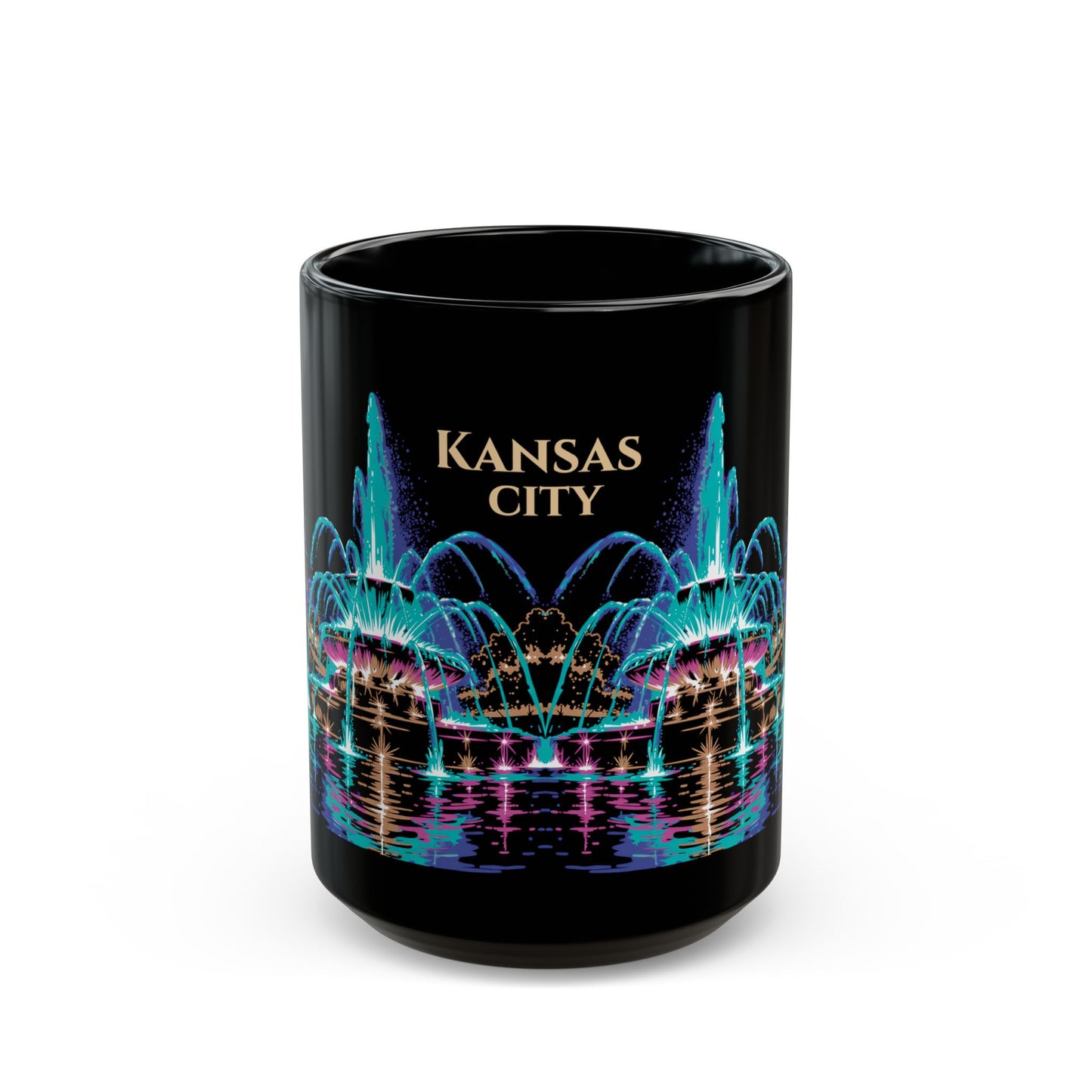 Kansas City Fountains at Night Black Mug (15oz)