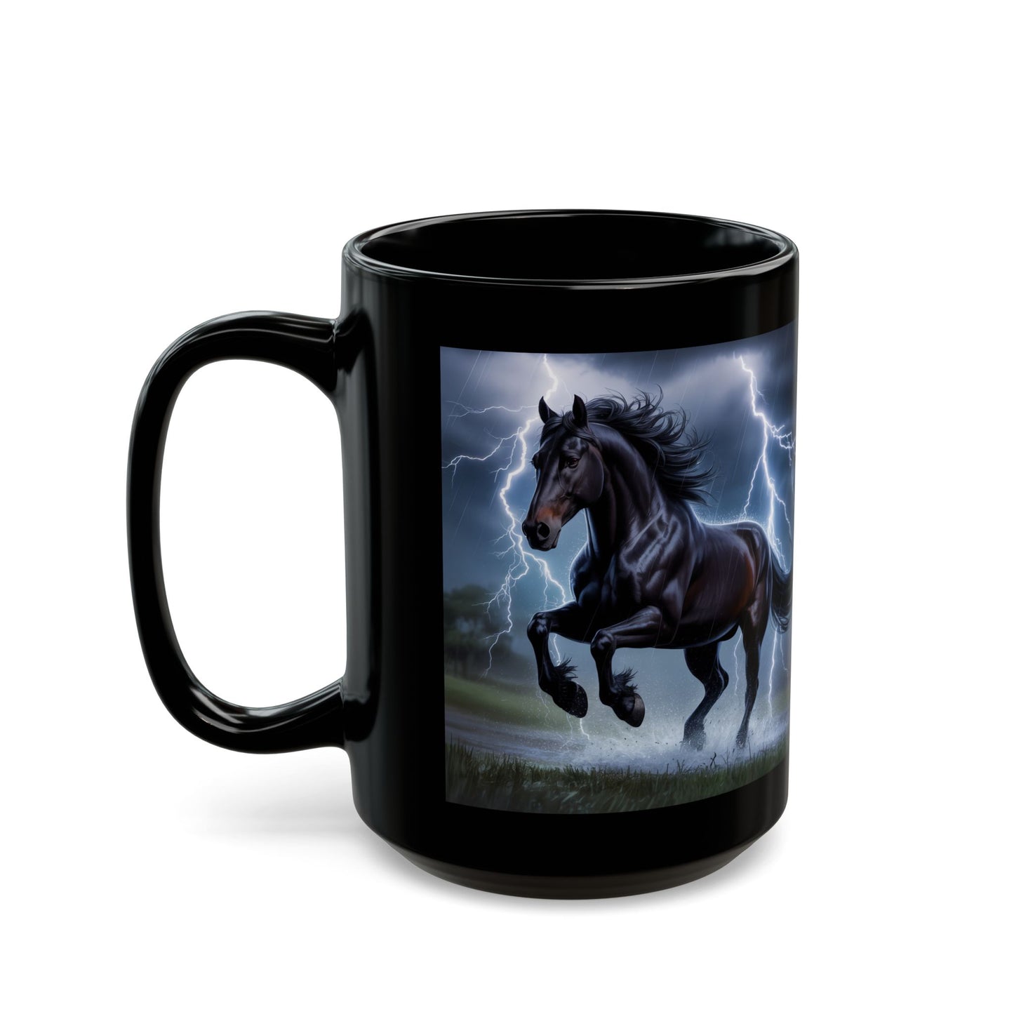 Lightning Storm Thunder Horse Black Mug ( 15oz)