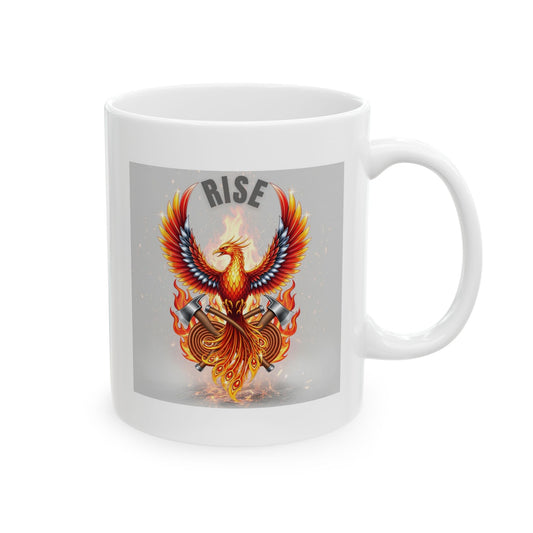 Rise Phoenix Mug, Firefighter Gift, Fire Department Coffee Cup, Heroic Design, Courageous, Gift for Fireman, Unique Present, Rise from Ashes