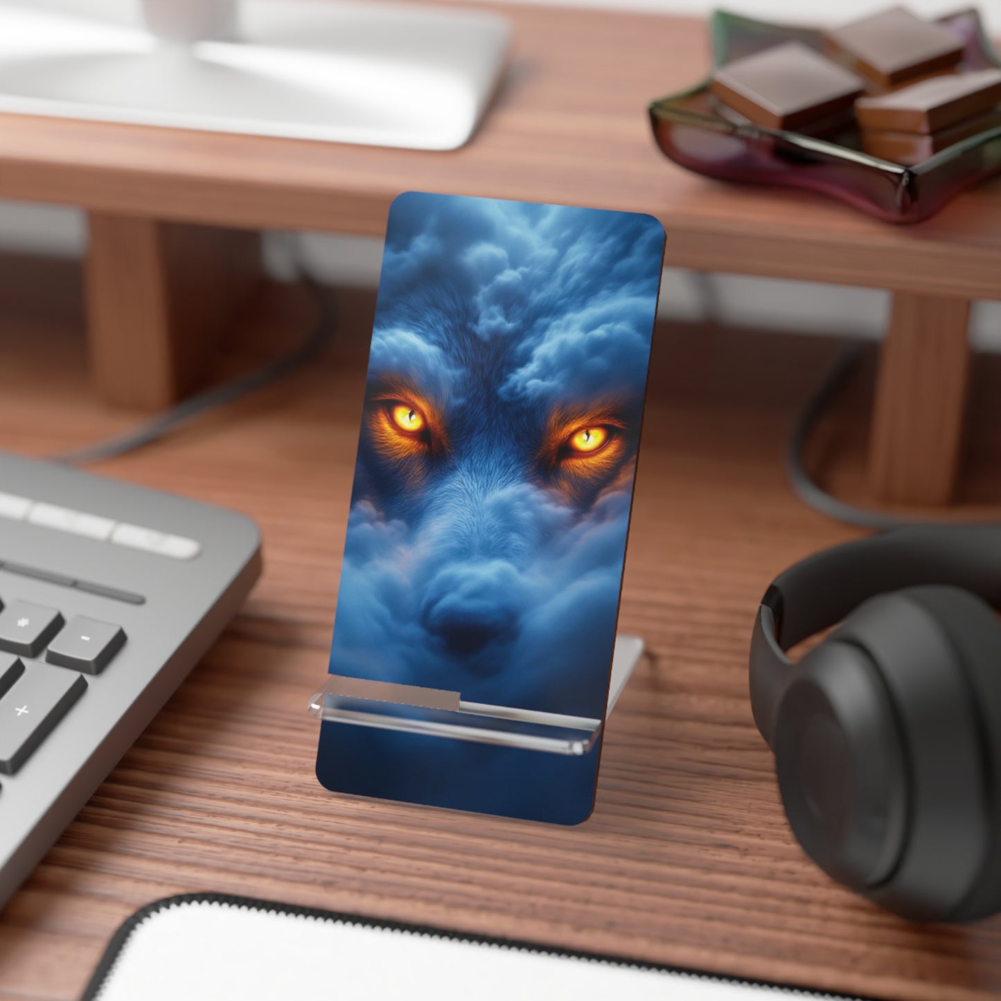 Wolf Spirit Smartphone Stand - Artistic Mobile Display Holder for Home & Office