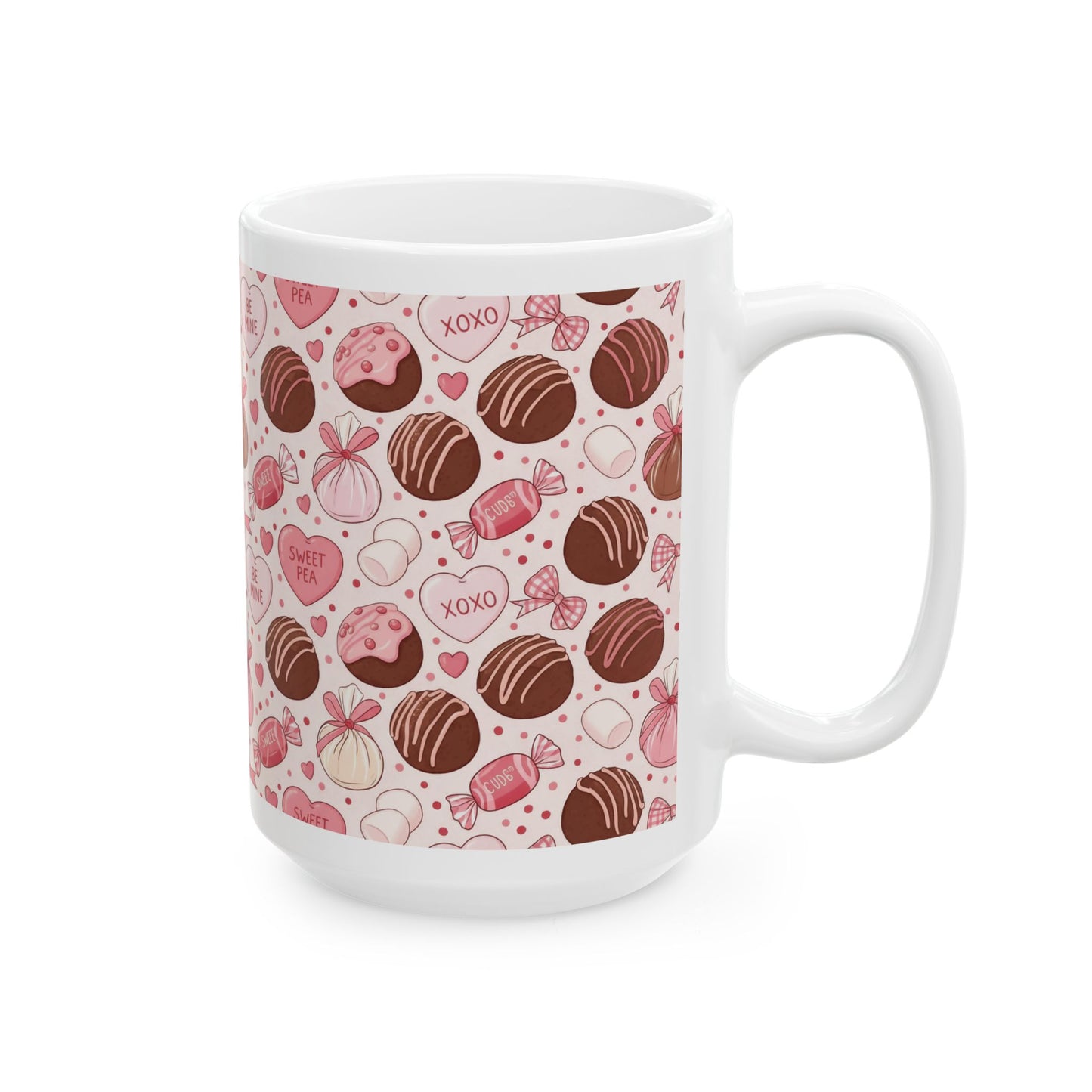 Valentine Chocolate Truffle Pattern 15oz Ceramic Mug — Score 69