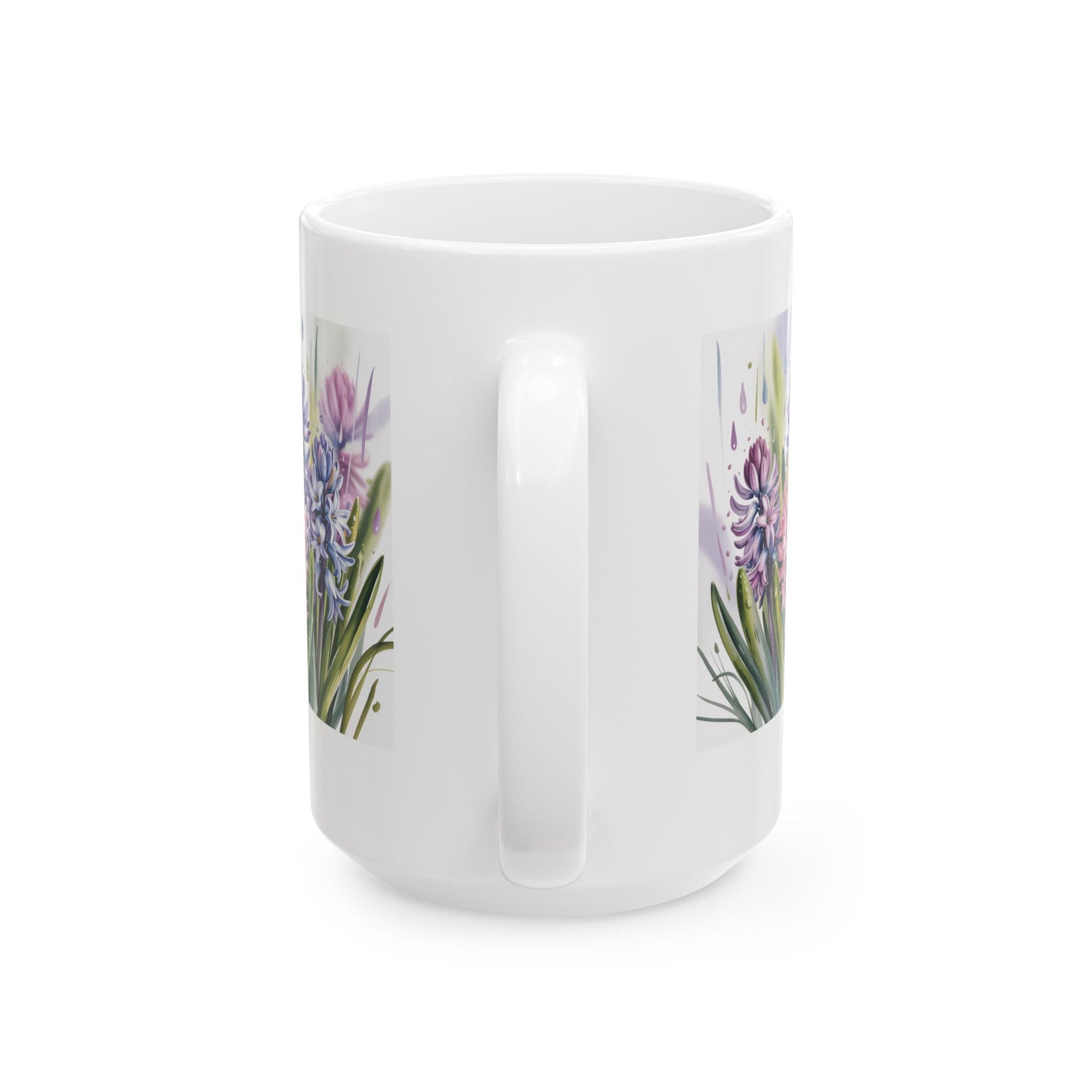Floral Coffee Mug with Watercolor Spring Flower Design, Painterly Botanical Artwork, 15 oz White Ceramic Mug for Home or Office Use — by Lair Gadgets