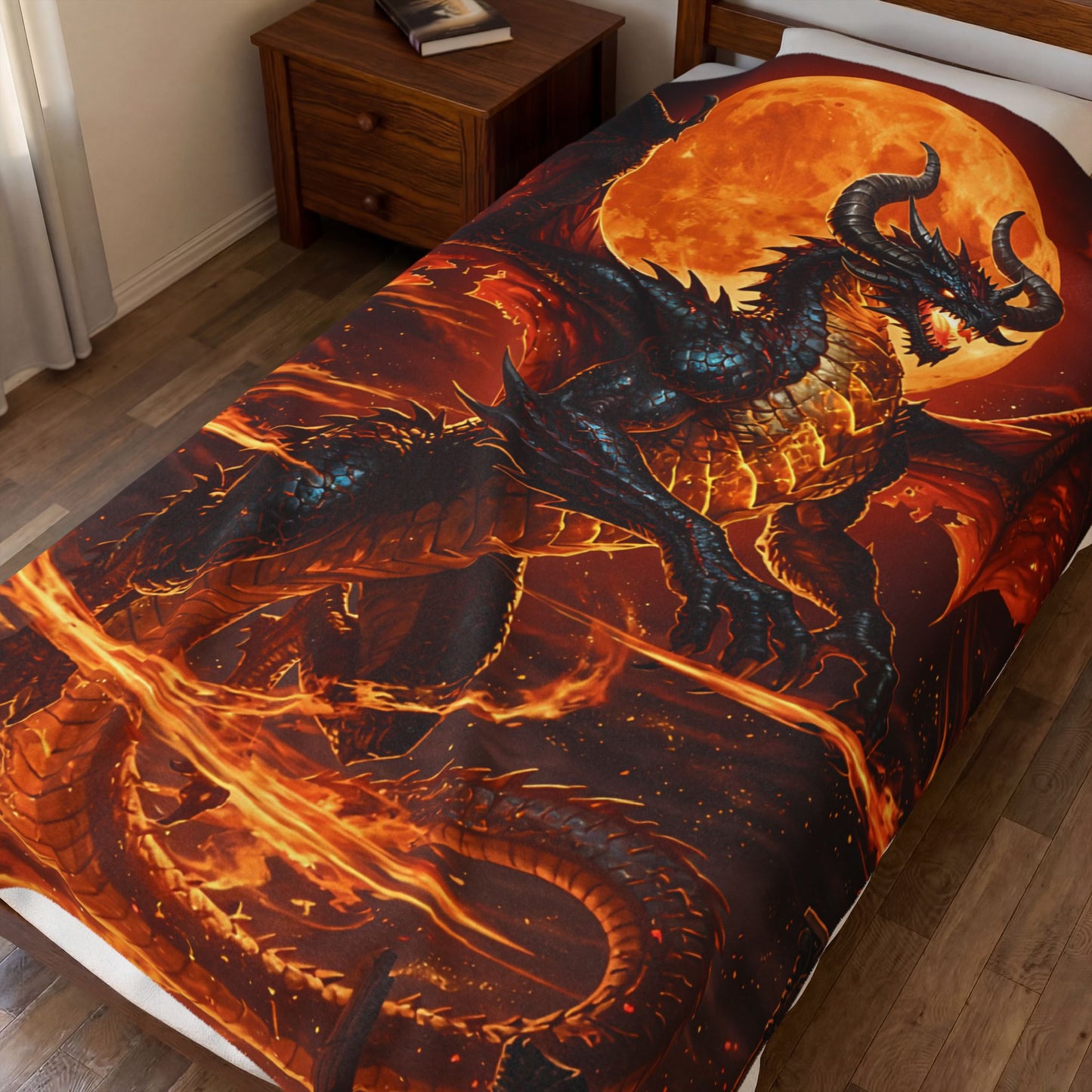 Dragon Throw Blanket – Plush Fantasy Blanket for Couch Bed Sofa – Fire Dragon Decor – Inferno Eclipse by Lair Gadgets