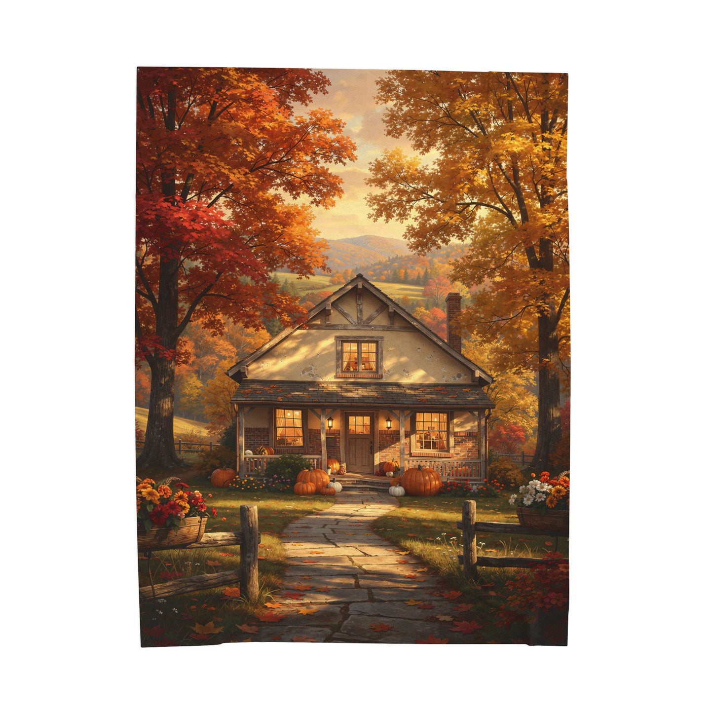 Fall Cottage Velveteen Plush Blanket