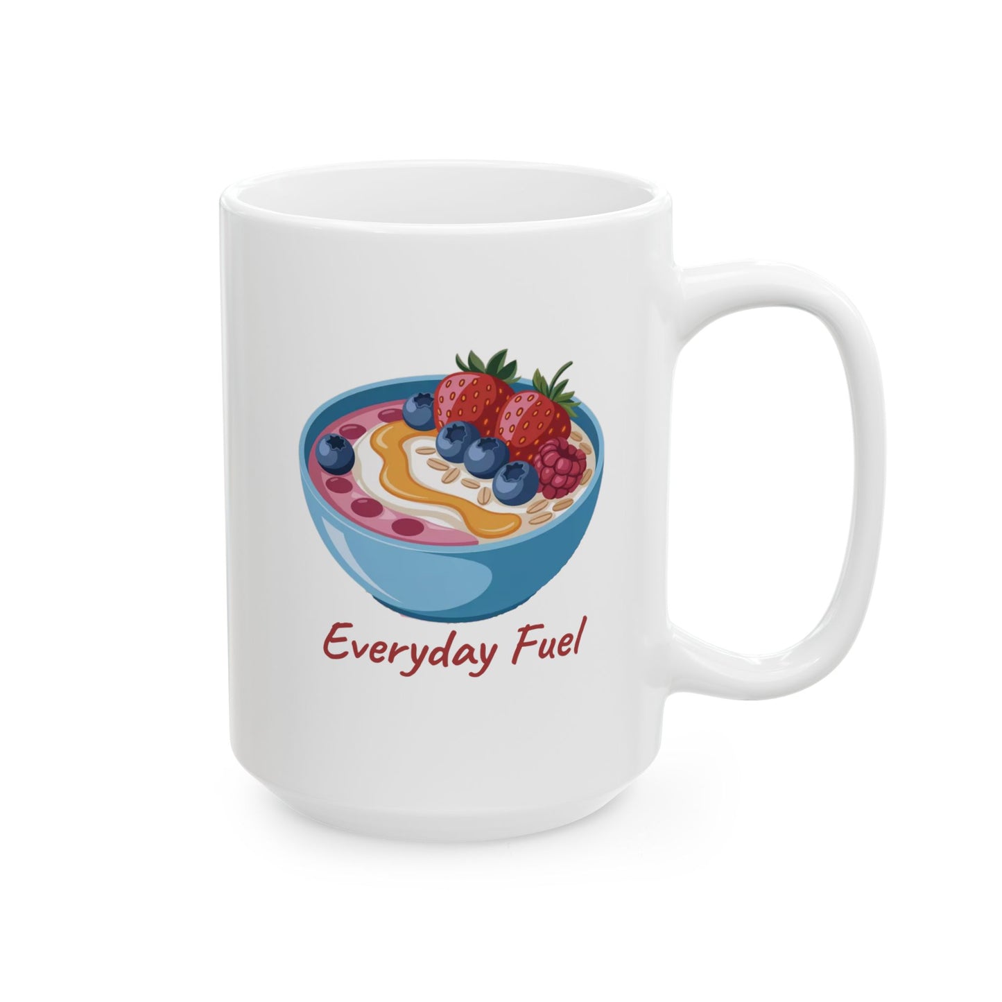 Acai Bowl Ceramic Mug — Colorful Fruit Illustration "Everyday Fuel" (15oz)