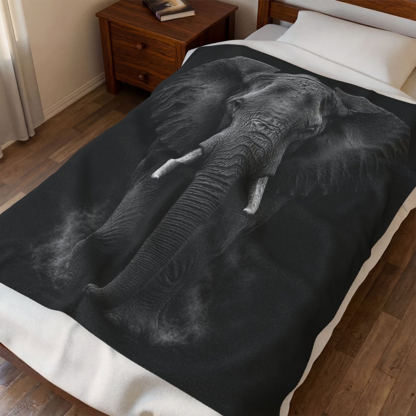 Elephant Throw Blanket – Monochrome Wildlife Plush Blanket for Couch Bed Sofa – Luxury Black Safari Decor – Shadow Titan by Lair Gadgets