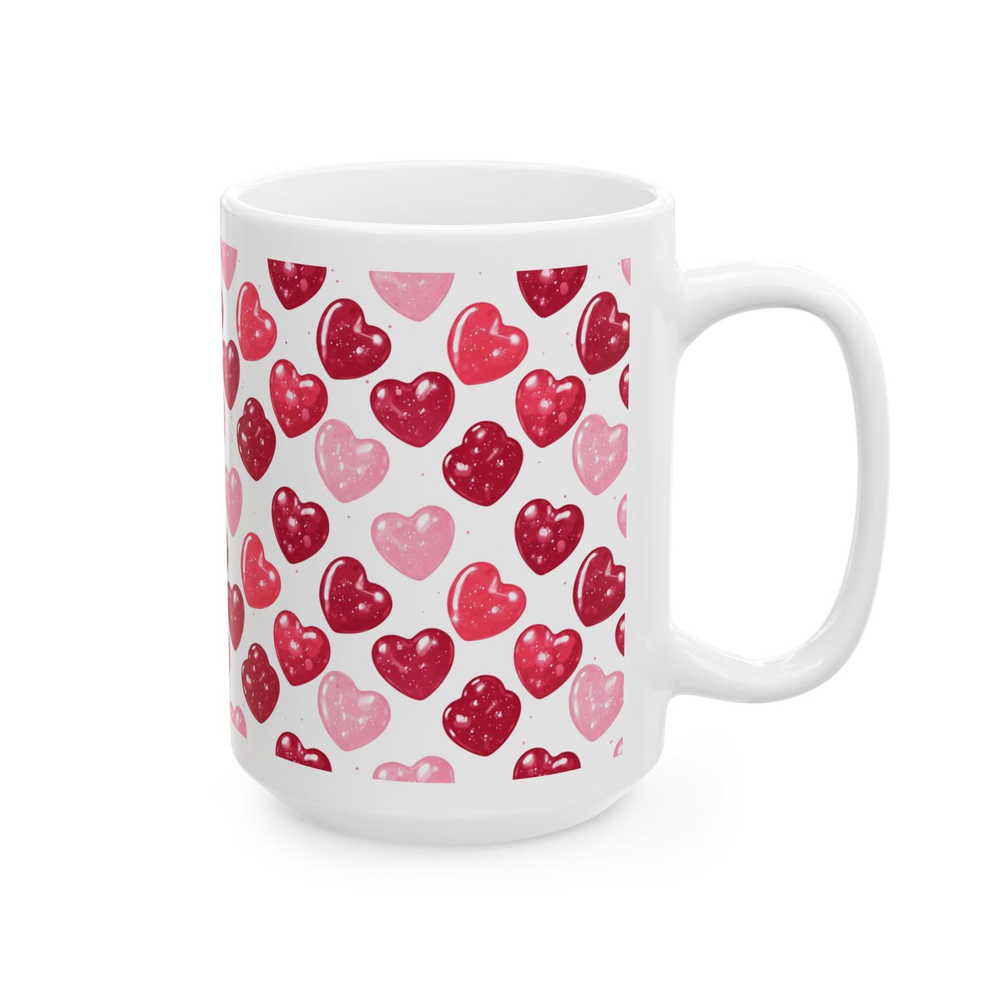 Heart Pattern Ceramic Mug – Pink & Red (15oz)- Score 84