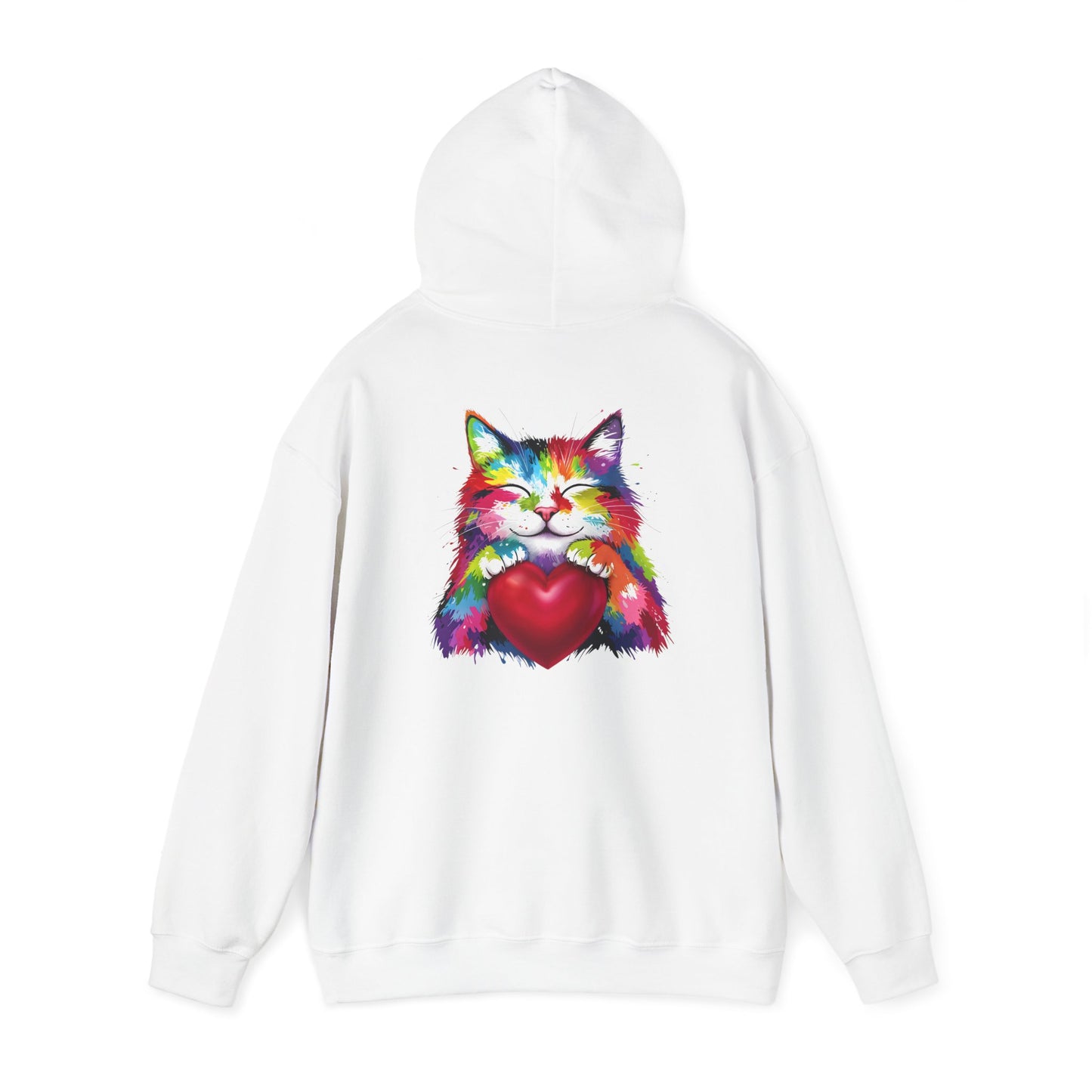 Colorful Cat Heart Hoodie - Cozy Unisex Sweatshirt for Cat Lovers