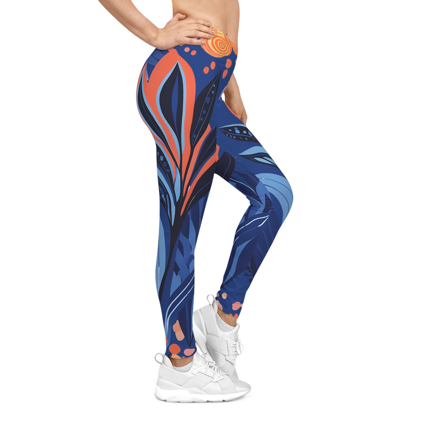 Blue Tropical Floral Women Casual Leggings - Colorful Yoga & Lounge Wear