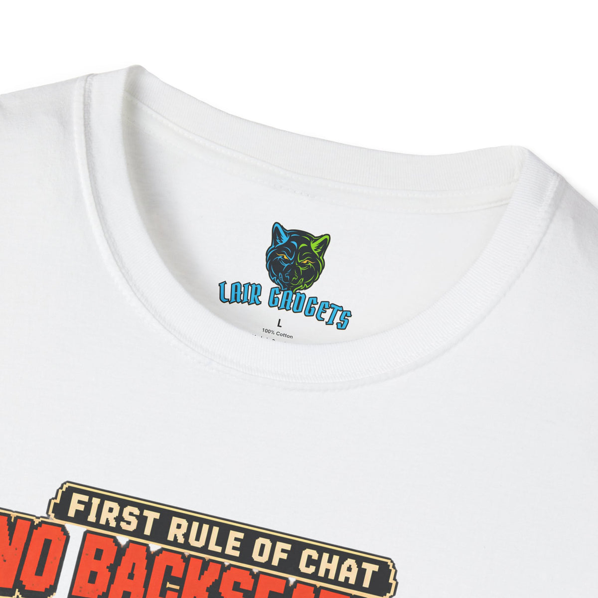 First Rule of Chat No Backseating No Spoilers pixel art brawlers graphic tee, alternate view