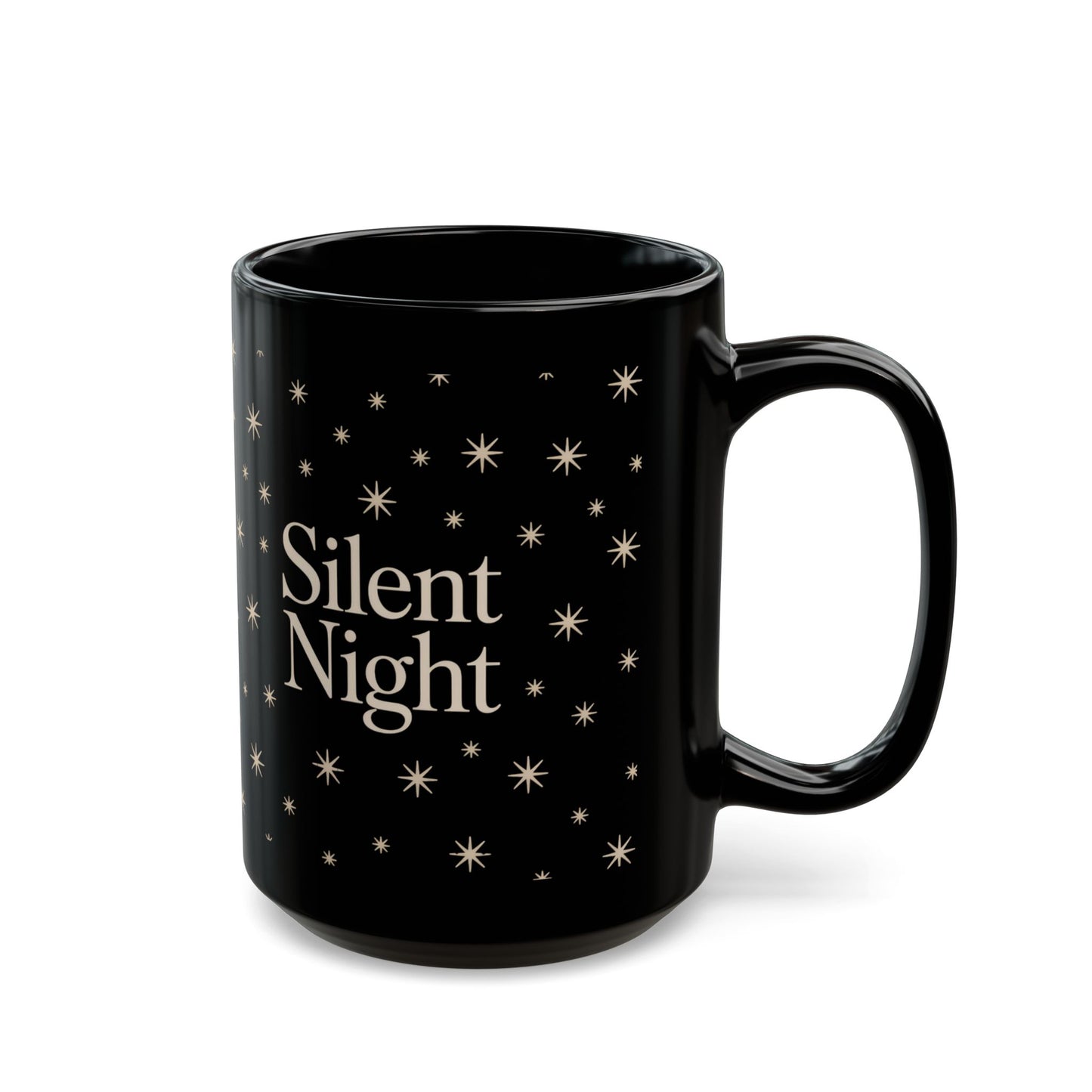 Silent Night Black Mug - Cozy Holiday Drinkware, Perfect Gift for Christmas, Coffee Lovers, Tea Enthusiasts, Starry Night Decor