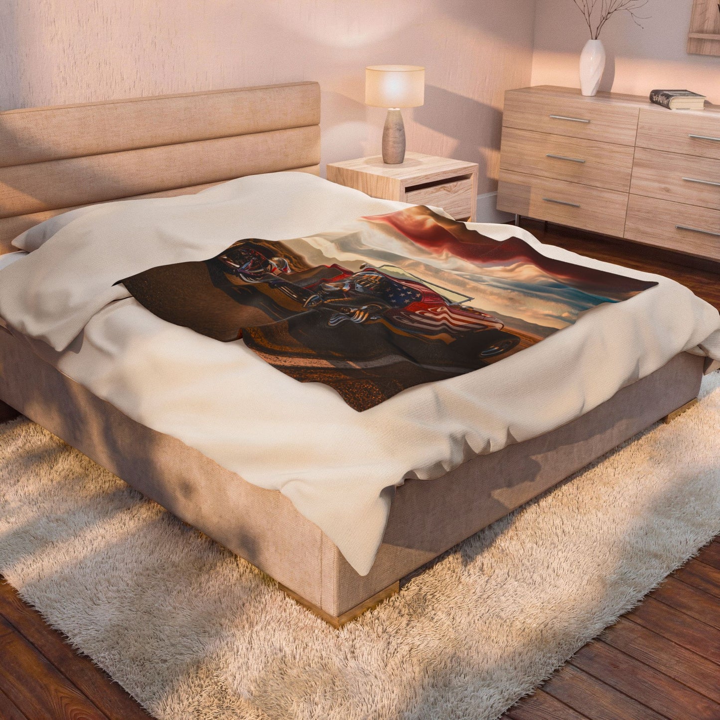 Hot Rod Throw Blanket – American Flag Classic Car Artwork – Soft Plush Americana Decor for Couch Bed Chair – by Lair Gadgets