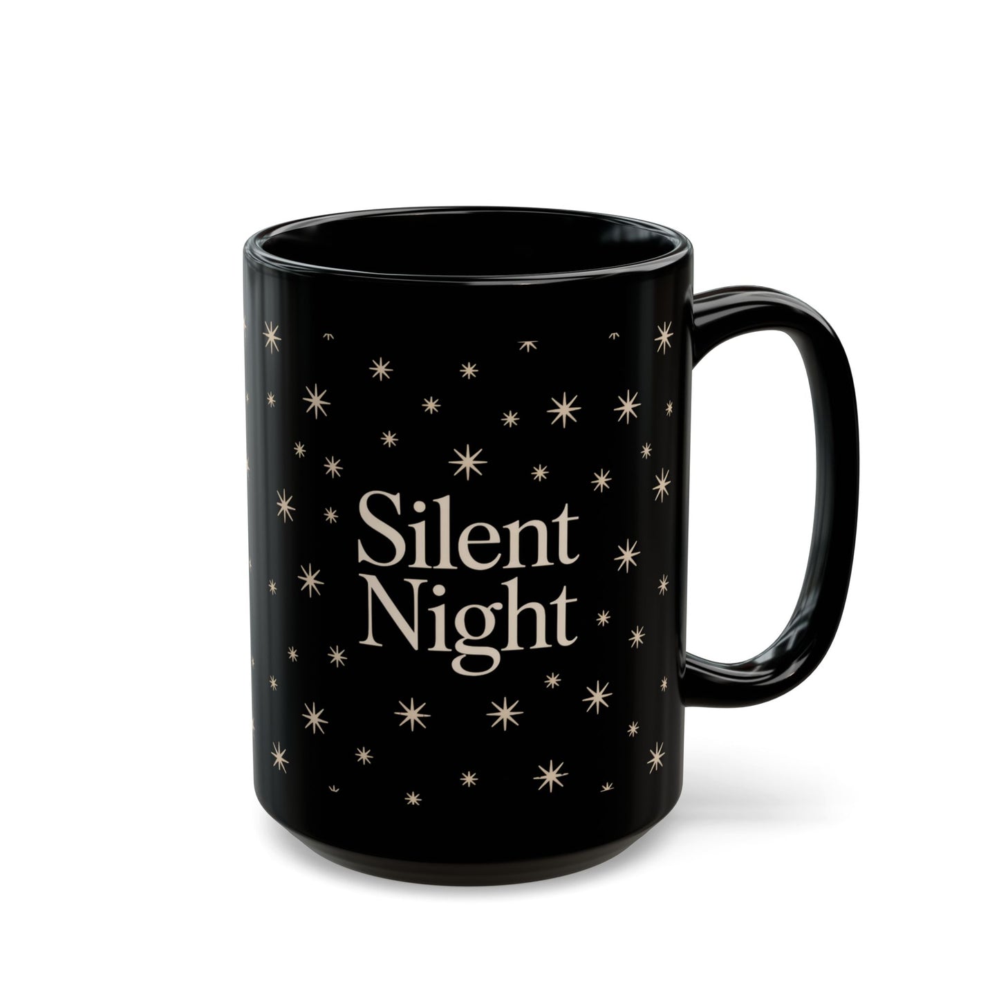 Silent Night Black Mug - Cozy Holiday Drinkware, Perfect Gift for Christmas, Coffee Lovers, Tea Enthusiasts, Starry Night Decor
