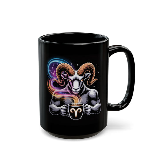 Aries Zodiac Mug, Astrology Coffee Cup, Gift for Aries Lovers, Personalized Horoscope Mug, Black Aries Mug, Unique Aries Gift