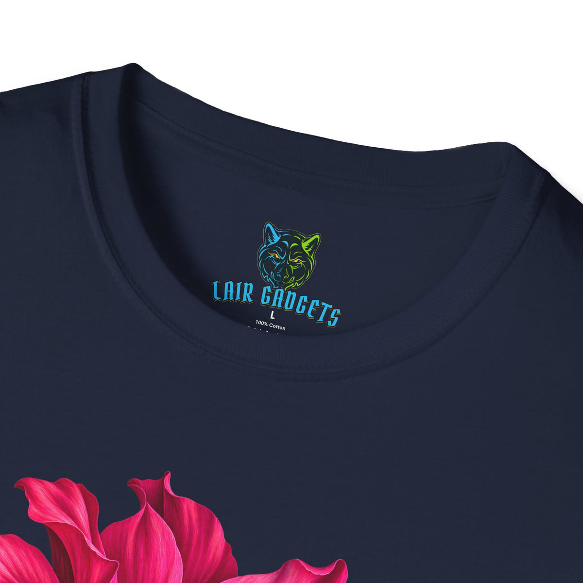 Pink flower growing from stone graphic tee, alternate view