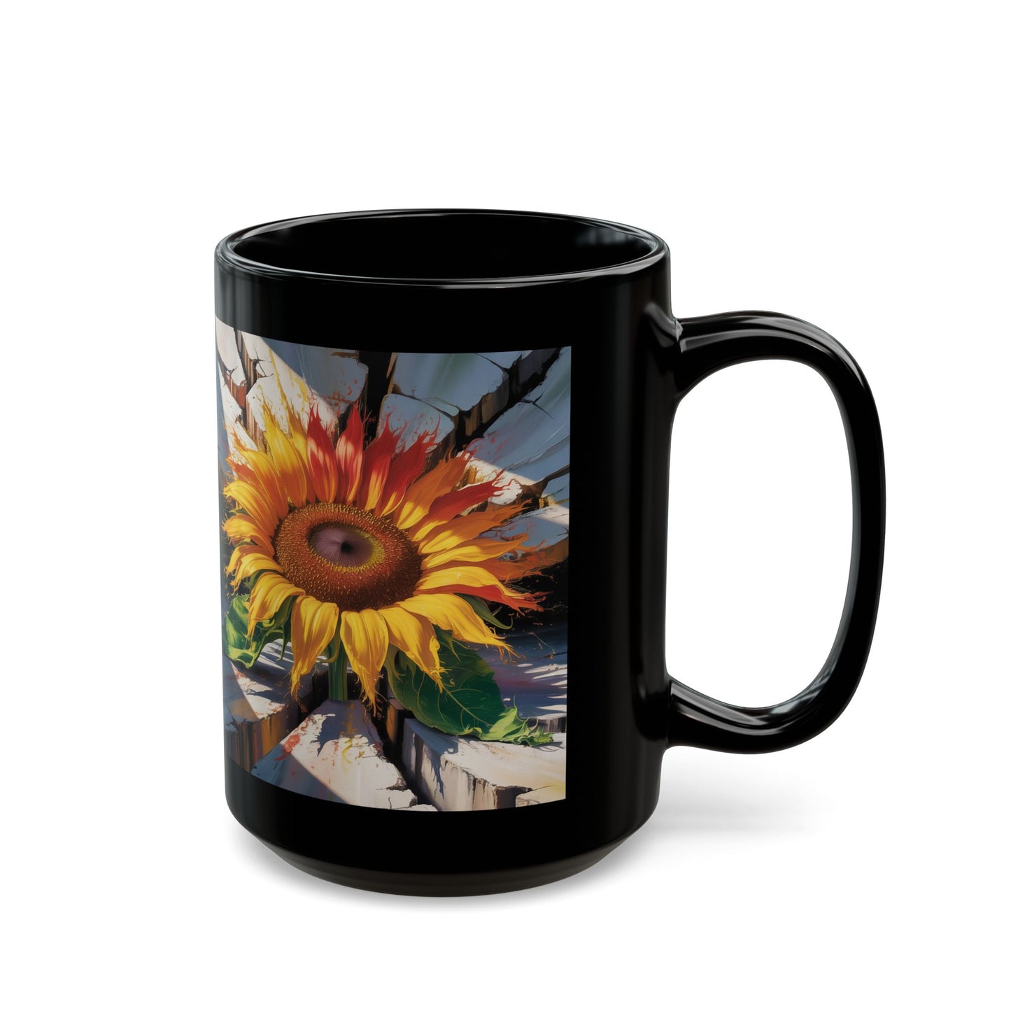 Inspirational Strength Coffee Mug 15oz Sunflower Breakthrough Design by Lair Gadgets Black Mug (15oz)