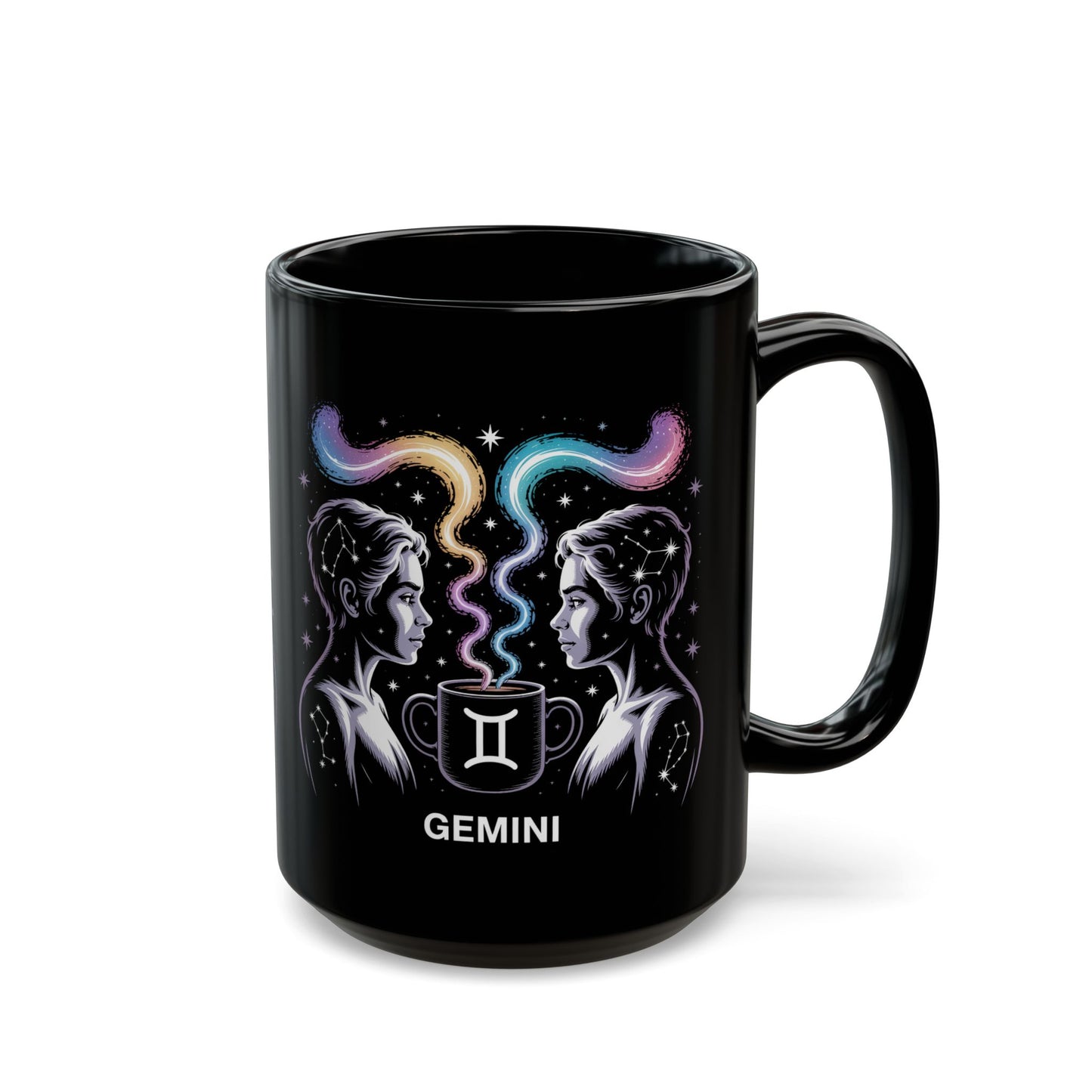 Gemini Zodiac Black Mug - Astrology Coffee Cup, Star Sign Gift, Horoscope Drinkware, Celestial Art Mug, Cute Astrology Present