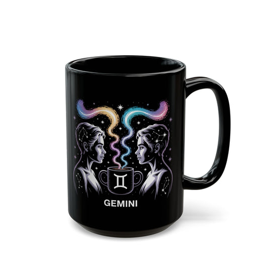 Gemini Zodiac Black Mug - Astrology Coffee Cup, Star Sign Gift, Horoscope Drinkware, Celestial Art Mug, Cute Astrology Present