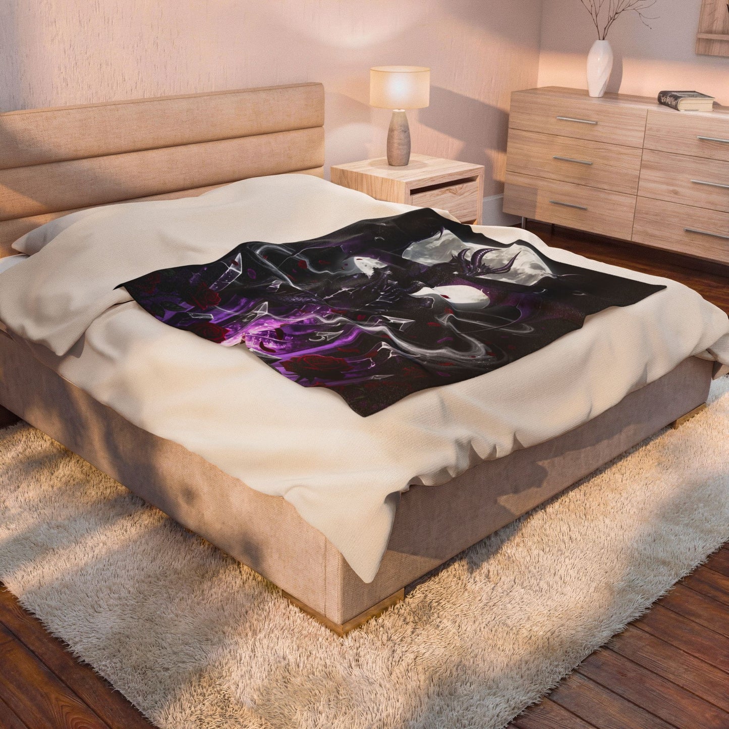 Dragon Throw Blanket  – Plush Gothic Fantasy Blanket for Couch Bed Sofa – Crystal Dragon Decor – Moonlit Obsidian by Lair Gadgets