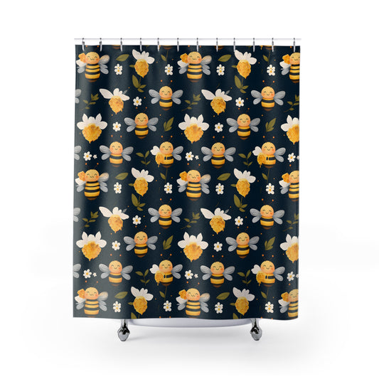 Whimsical Bees Shower Curtain - Cheerful Floral Bathroom Decor